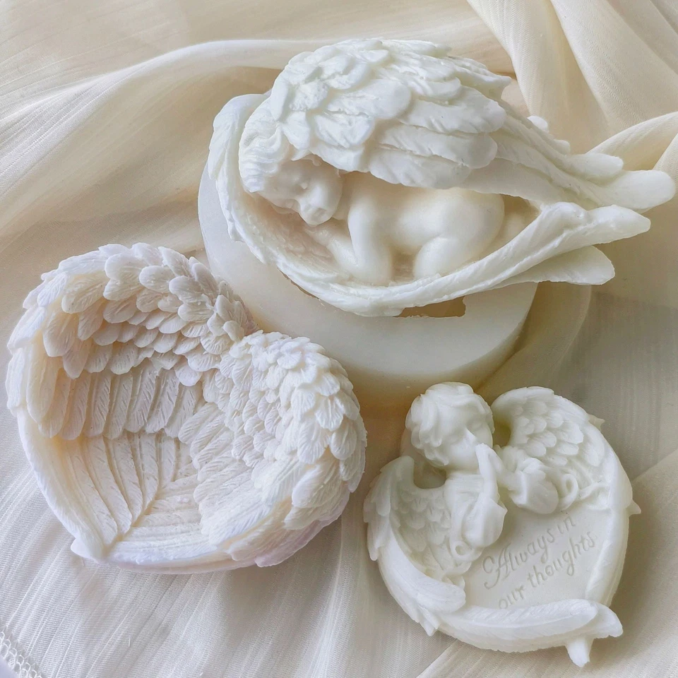 Molde de velas de silicona Love Angel Wing hágalo usted mismo jabón de resina yeso molde para chocolates Foto 2 de 4