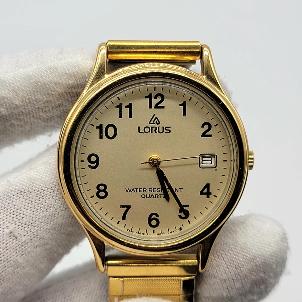 Reloj Lorus Mujer Vintage 32mm Tono Dorado Esfera Fecha Banda Elástica 6.8", Funciona Foto 3 de 4