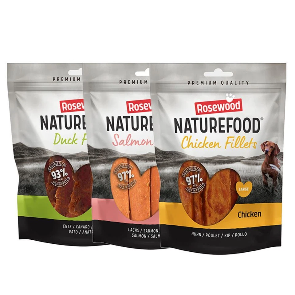 Rosewood Naturefood Dog Treats Chicken Salmon or Duck Fillet Strips 150g