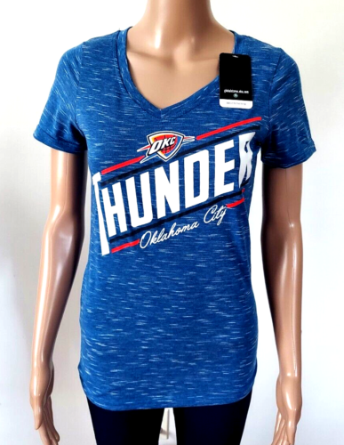 Oklahoma City Thunder Womens T Shirt Size Medium Blue Block Logo V Neck Tee