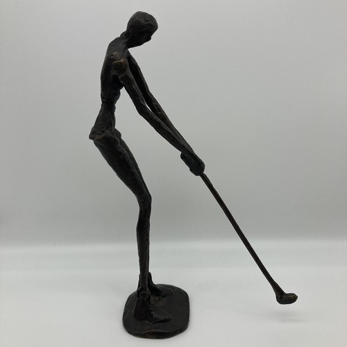 Vintage Bronze Brutalist Art Golfer Lady Woman Art Sculpture Statue Classic - Picture 2 of 8