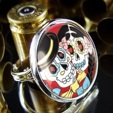 Bride  Groom Ring - Sugar Skull Day of the Dead Wedding Silver Handmade Jewelry