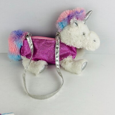 Plush Animal Unicorn Purse White Pastel Tie Dye Sparkly Zip