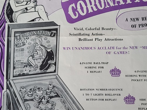 Gottlieb Coronation Flyer Original Woodrail Brochure 1952 - Picture 6 of 8