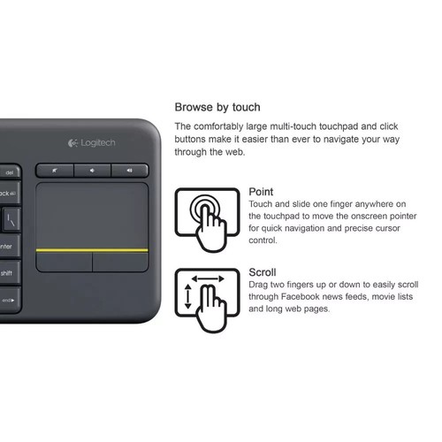 Logitech Wireless Touch Keyboard K400 Plus Black Built-In Multi-Touch Touchpad - Picture 3 of 4