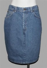 VTG Levi's Blue Denim 5-Pocket Zipper White Tab Knee Length Skirt Wm's 11 NWOT