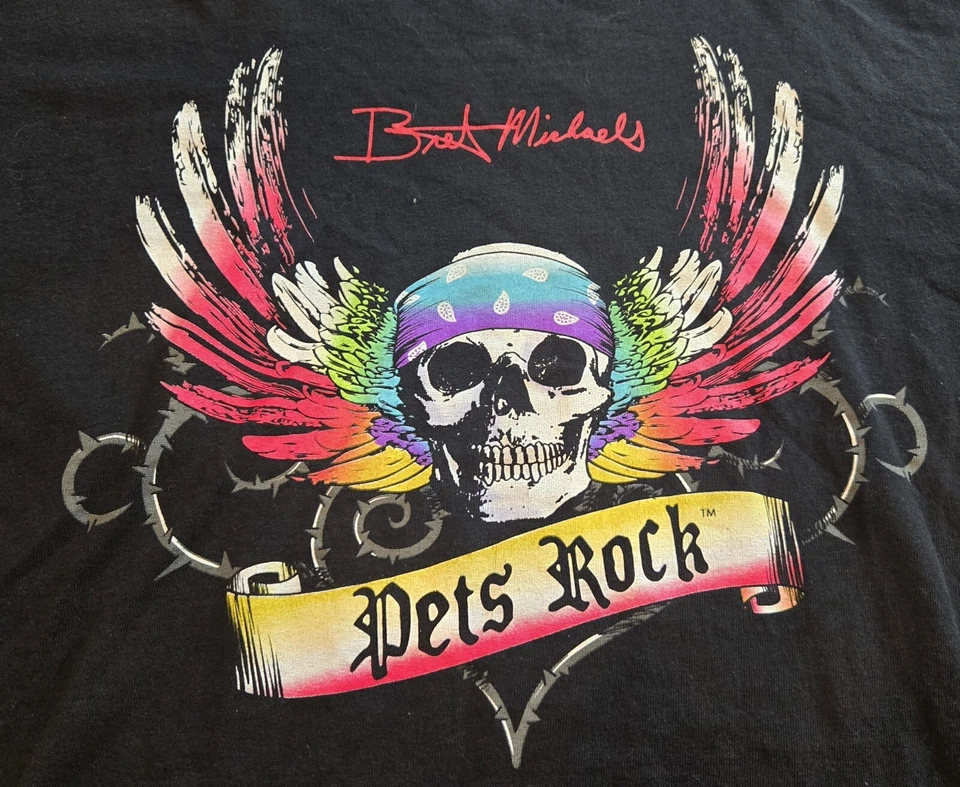 Camiseta negra Bret Michaels Pets Rock para hombre talla grande preencogida 100 % algodón Foto 3 de 4