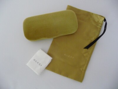 ! NEU ! gelb goldenes Samt Velvet Gucci Hartschalen Brillen Etui + Beutel + Tuch