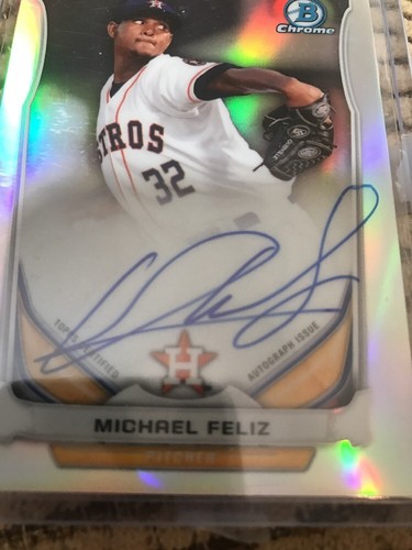 Bowman 2014 cromo refractor autógrafo Michael Feliz automático radiocontrol 213/500 - Imagen 2 de 4