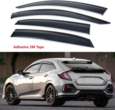 Window Visor Rain Guard Black Trim Smoked Fit Honda Civic Hatchback FK7 17-2021