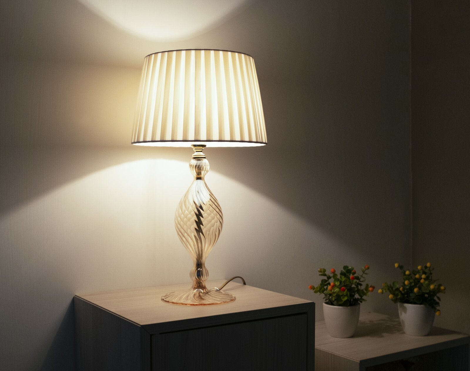Lampada Comodino Vetro Soffiato Ambra - Cristallo Artigianale Lusso