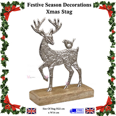 Weihnachten Silber Hirsch Hirsch Holzsockel Ornament Silber Rentier Weihnachtsdeko