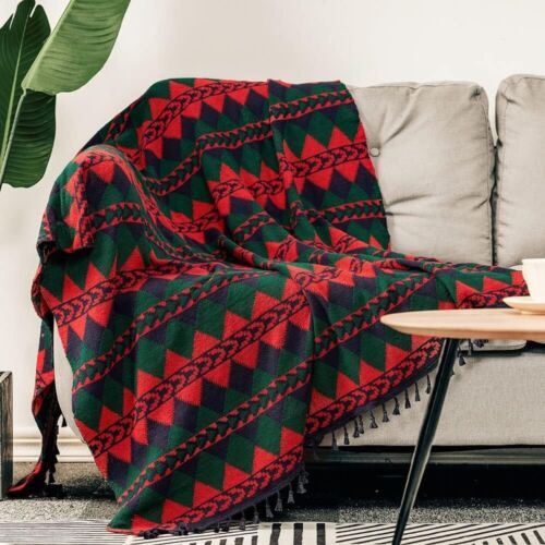 Knit Woven Throw Blanket Colorful Geometric Pattern Blankets - Picture 6 of 7