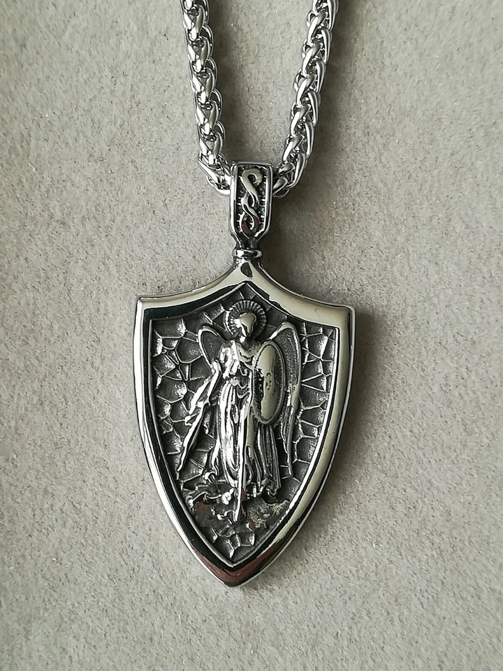 Erzengel Michael Edelstahl Anhänger Kette Silber Schutz Engel Sankt Heiliger St. - Bild 2 von 4