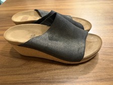Birkenstock Papillio Namica Metallic Antique Black Suede Wedge Sandals SZ9 40