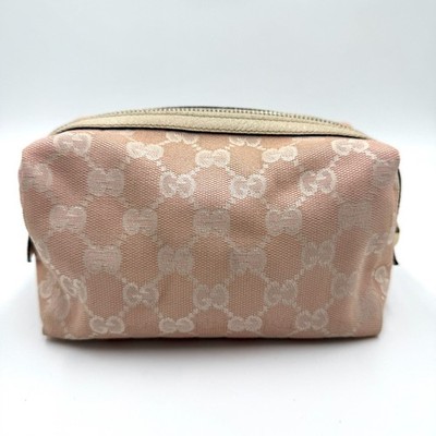 GUCCI GG Canvas Pouch Pink White Gold 153227 Auth 877