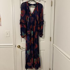 Farm Rio Shiny Hearts Ruffle Maxi Dress Size XS NWOT