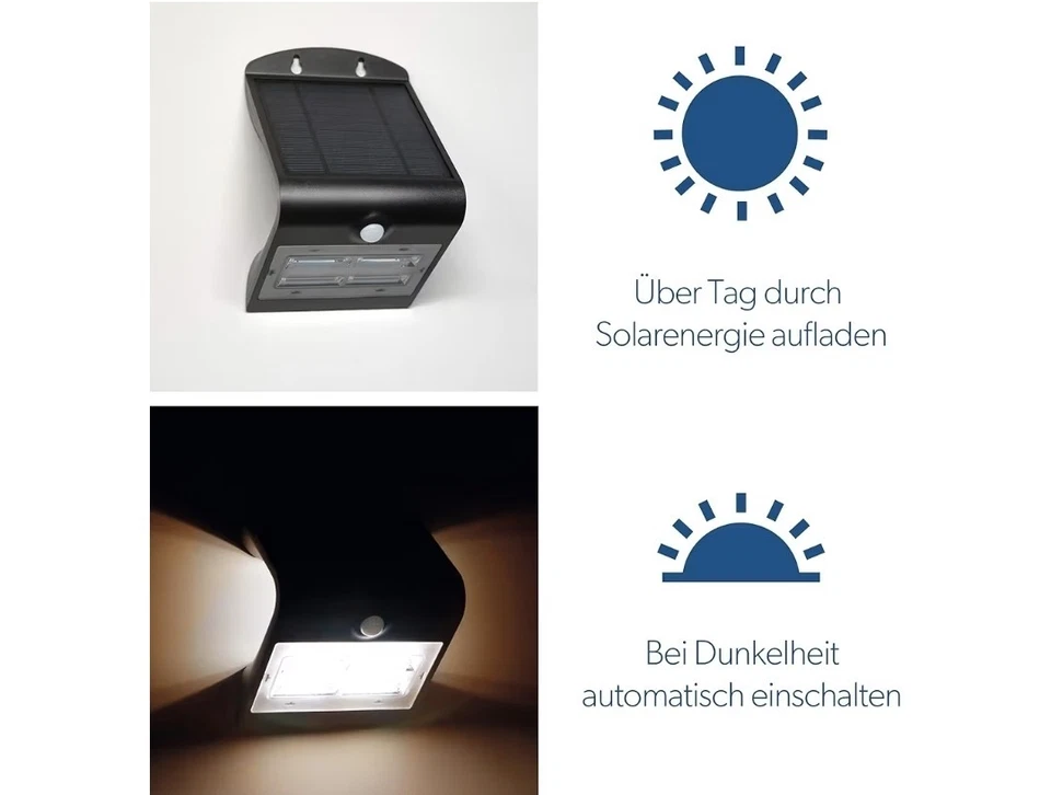 UniTec LED Solar-Wandleuchte schwarz mit Bewegungsmelder 3,2 W IP65 Ambientlicht - Bild 4 von 4