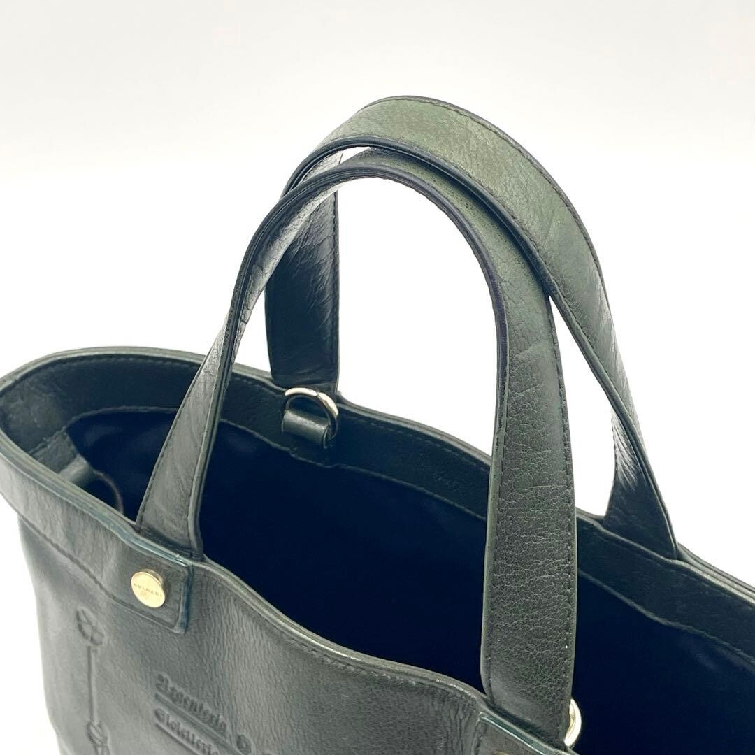 BVLGARI Collezione Green Leather Mini Tote Crossbody Bag 2 Way Authentic image 7