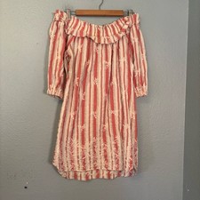 Misa Los Angeles Pink White Off the Shoulder Embroidered Mini Dress Medium Boho