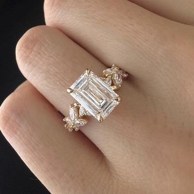 2,80 ctw IGI zertifizierter Smaragdschliff E VVS2 Lab Grown Diamant Ring 14K Gold