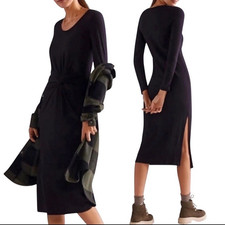 Anthropologie Sundry Large Midi Dress Jersey Knit Long Sleeve Twist Front Black