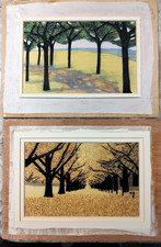 2 Lot Silk  Thread String Art Fall Summer Seasons Landscape 7.5x5
