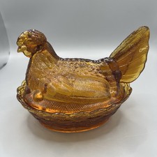Vintage Amber Hen On Nest Split Tail 6  Maybe...
