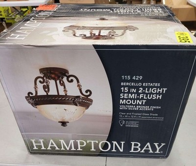 Hampton Bay Bercello Estates 2-Light Bronze Finish Glass Round Shade 15 in