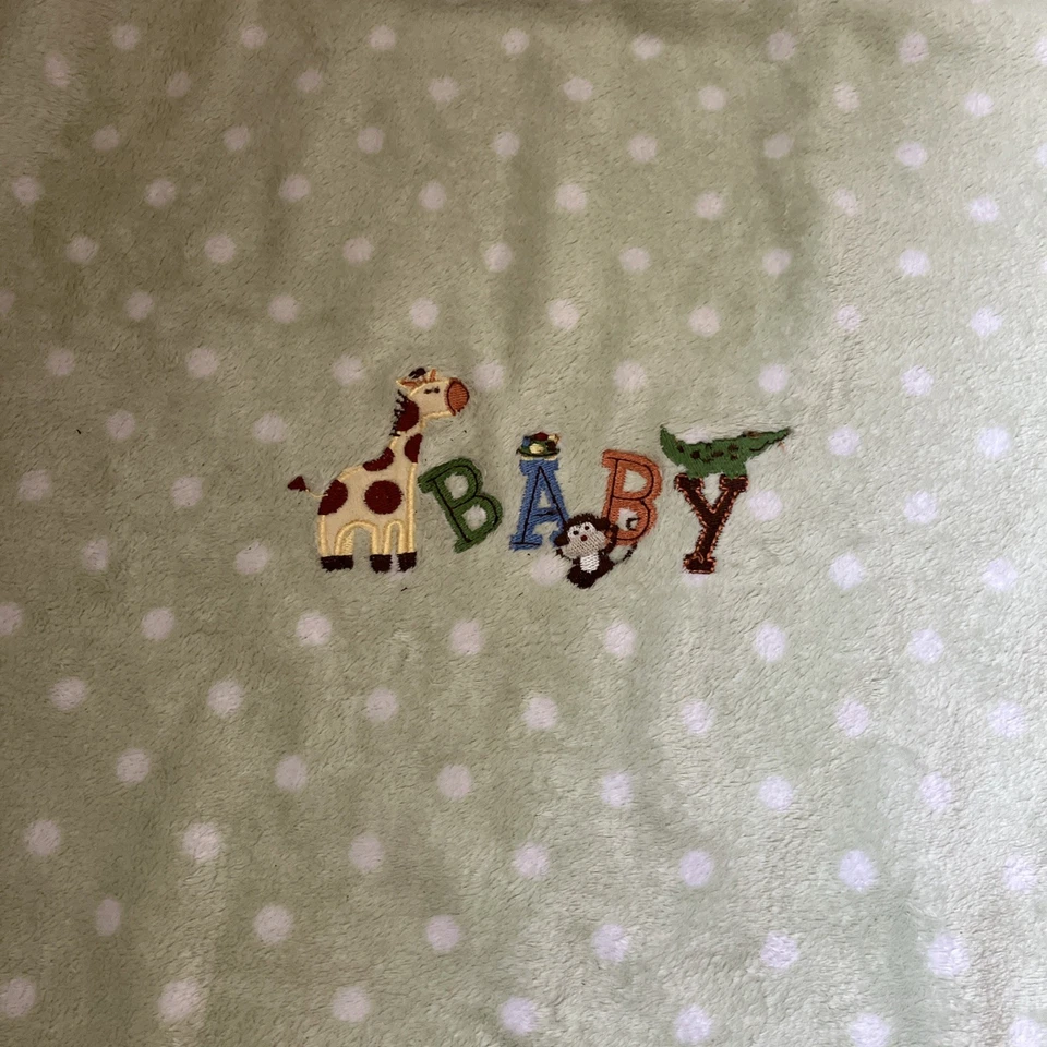 BABY Blanket GARANIMALS Green White Polka DOTS GIRAFFE Monkey Alligator "BABY" - Image 2 of 4
