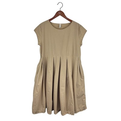 Wendy Trendy Poplin Short Dress OS Tan Cotton Pockets Easy Casual