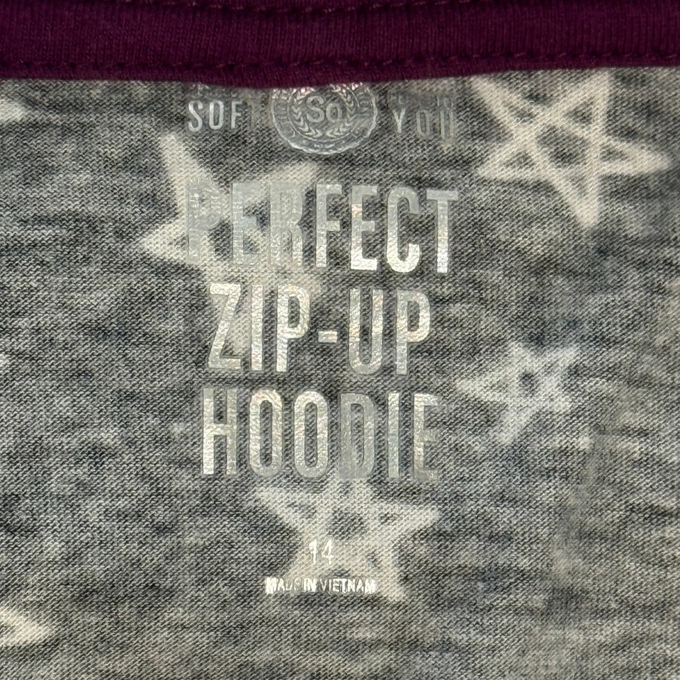 SO So Juicy Niños Jóvenes Perfecta Cremallera Sudadera con Capucha Gris Blanco Estampado de Estrellas Talla 14 Foto 3 de 4