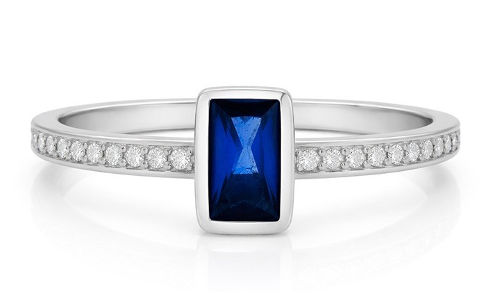 Lab-Created 0.30 Ct Blue Sapphire & White Sapphire Ring in .925 Sterling Silver