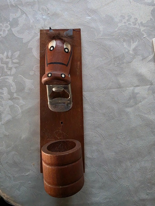 Vintage Wall Hanging wooden Horse Bottle Opener Cap Collecter   Japan