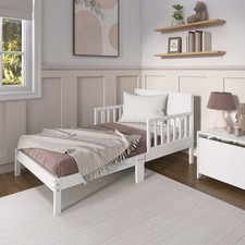 Kids Bed Frame Toddler Children Pinewood Safety Guardrails Choose Your Color