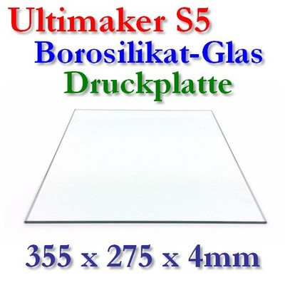 Borosilikat Glasplatte Glasbett 355 x 275 x 4mm Ersatz für Ultimaker S5 UMS5 PRO