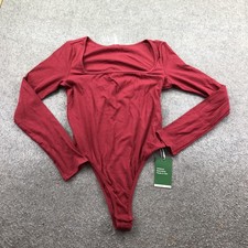 Halara Bodysuit Womens XS Red Long Sleeve Ribbed Square Neck Stretch Athleisure