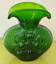 Vtg Wayne Husted Stelvia Blenko Emerald Green Glass Double Spouted Pitcher Vase