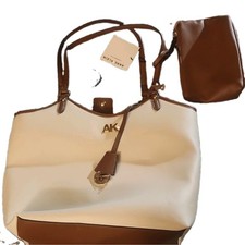 Anne Klein Beige/Brown Colorblock Tote Handba...