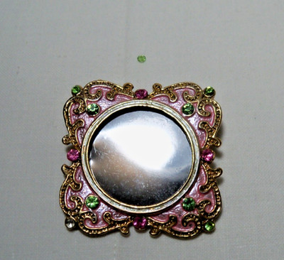 Vintage 1928 Brand Enamel Rhinestone Photo Brooch  Repair