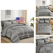 Yiran Boho Aztec Comforter Set King Size Grey 7 Piece Bed in a Bag