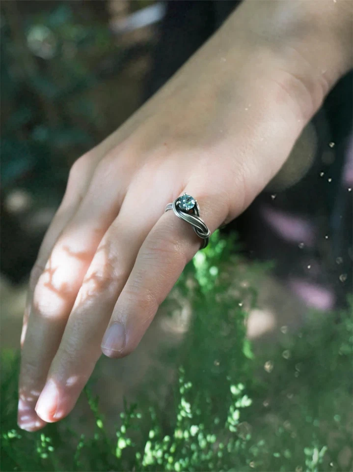 Infinity Ring Art Nouveau Engagement ring with Aquamarine Gem elegant Ring - Image 4 of 4