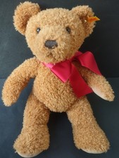 STEIFF 2023 Plush Brown Teddy Bear w/ Ear Tag Red Ribbon, 113901 Knopf Im Ohr