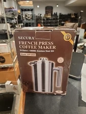 New Never Used Secura French Press Coffee Maker, 304 Grade Stainless Steel, 34oz