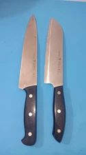 J A Henckels Kitchen Knife Set 2Pc Chef Santoku Black Handle Stainless Cutlery