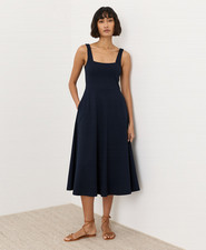 NEW PACT Organic Fit Flare Square Neck Dress, Navy
