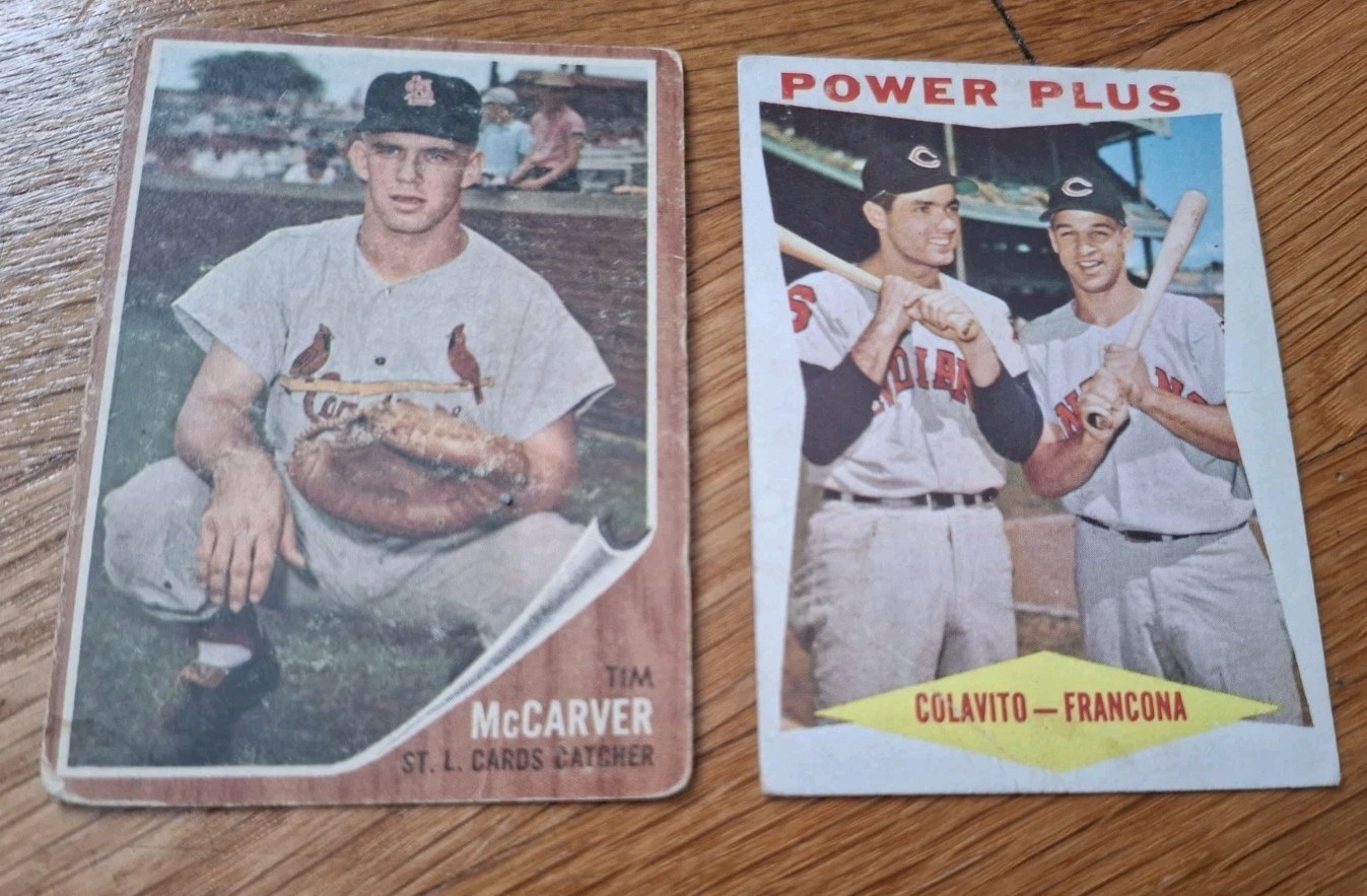 1962 Topps - Tim McCarver #167 (RC) & 1961 Power Plus with Colavito & Francona