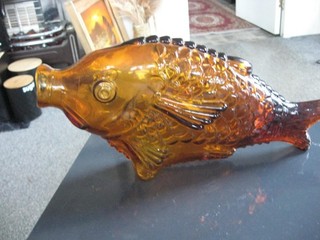 LARGE AMBER 13" FISH GLASS BOTTLE/ DECANTER POSSIBLY ITALIAN