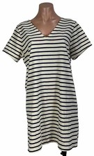 Madewell Vacances Striped Blue White V-Neck Short Sleeve Dress Small Coastalcore