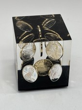 MCM Vintage Acrylic Lucite Floating 1976 Lincoln Pennies Paperweight Penny Cube